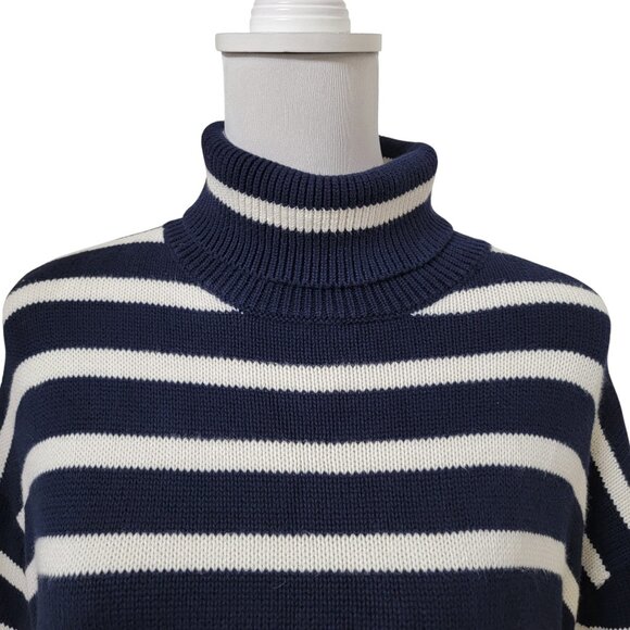 GAP Size S Navy Blue & White Striped Turtleneck Split Hem Sweater, Exc Used Cond - Picture 4 of 16